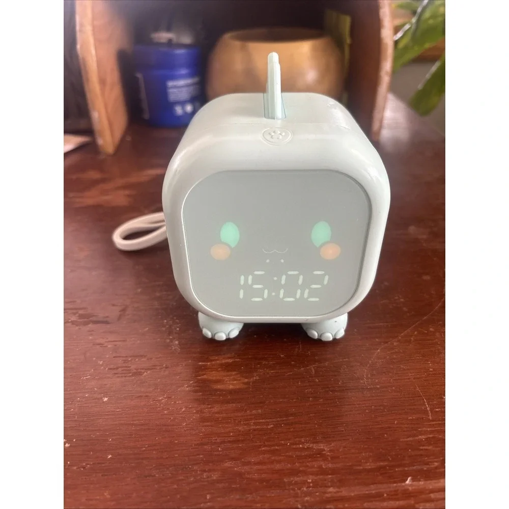 Cute Dinosaur Kids Alarm Clock Sleep‎ Trainer Night Light Voice Activated Green